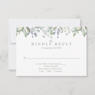Lilac Greenery Floral Sage Green Wedding RSVP Card