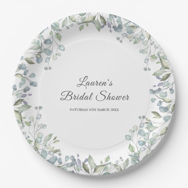 Lilac greenery Watercolour Floral Bridal Shower Paper Plate (Front)