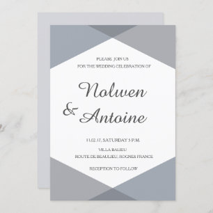Lilac grey blue geometric elegant modern wedding invitation