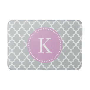 Lilac Grey Custom Monogram Quatrefoil Pattern Bath Mat