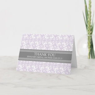 Lilac Grey Damask Bridal Shower Thank You Card