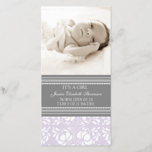 Lilac Grey Template New Baby Birth Announcement