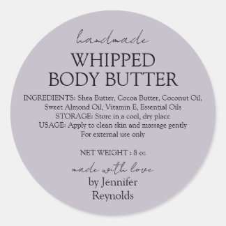 Lilac Handmade Body Butter Organic Classic Round Sticker
