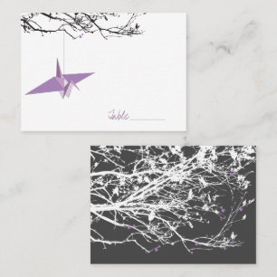 Lilac Hanging Crane On Branches Asian Wedding Place Card