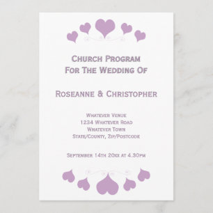 Lilac Hearts Design Wedding Programme