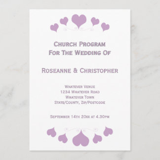 Lilac Hearts Design Wedding Programme