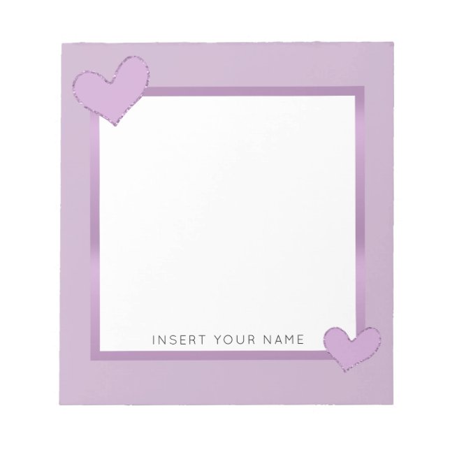 Lilac Hearts Personalised Notepad 5.5" x 6" (Front)