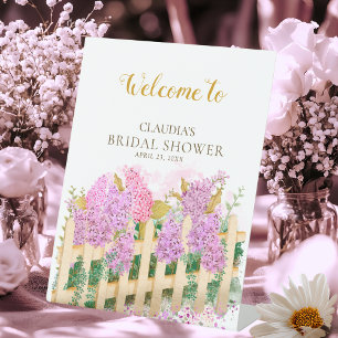 lilac hydrangea fresh off market bridal Welcome Pedestal Sign