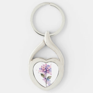 Lilac Hydrangea Watercolor Heart Keychain