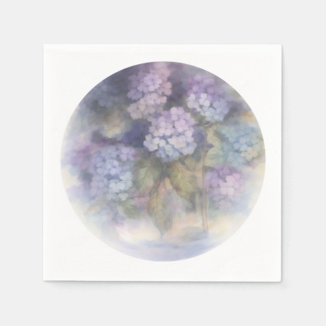 Lilac Hydrangea Watercolor Luncheon Napkin (Front)