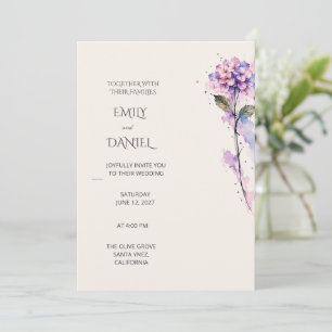 Lilac Hydrangea Watercolor Romantic Wedding Invitation