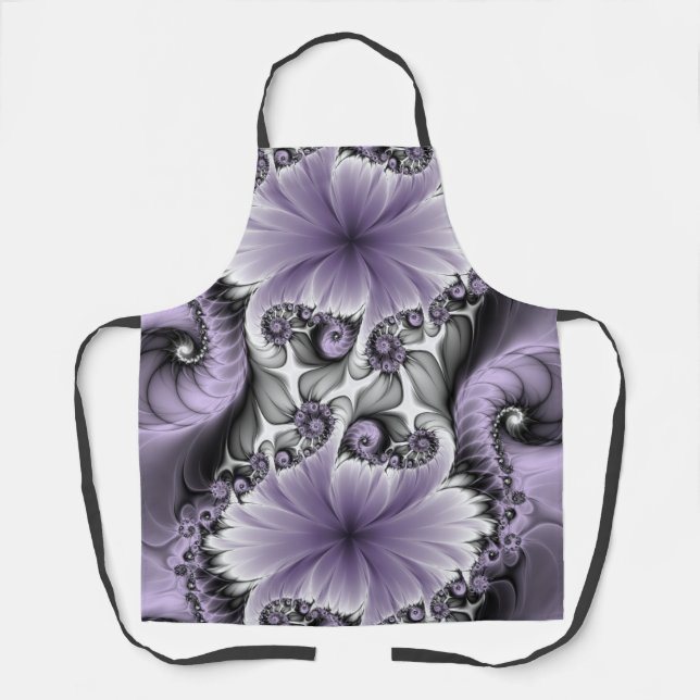 Lilac Illusion Abstract Floral Fractal Art Fantasy Apron (Front)