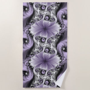 Lilac Illusion Abstract Floral Fractal Art Fantasy Beach Towel