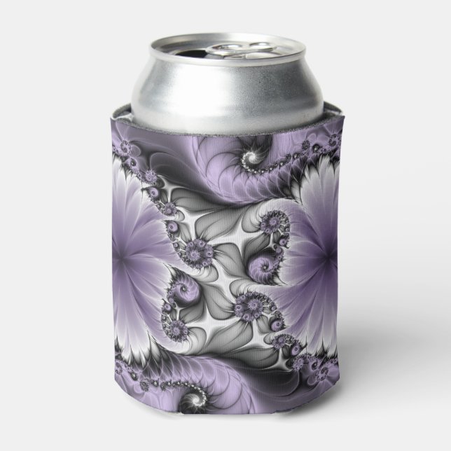 Lilac Illusion Abstract Floral Fractal Art Fantasy Can Cooler (Can Front)