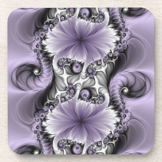 Lilac Illusion Abstract Floral Fractal Art Fantasy Coaster (Front)
