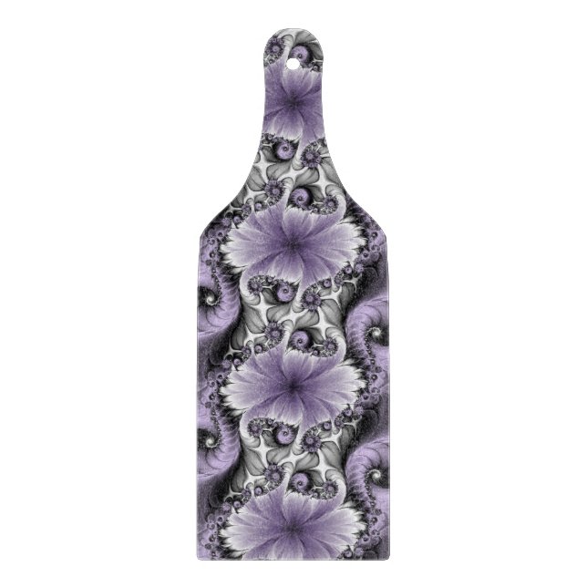 Lilac Illusion Abstract Floral Fractal Art Fantasy Cutting Board (Front)