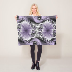 Lilac Illusion Abstract Floral Fractal Art Fantasy Fleece Blanket
