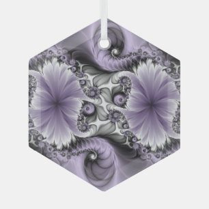 Lilac Illusion Abstract Floral Fractal Art Fantasy Glass Tree Decoration