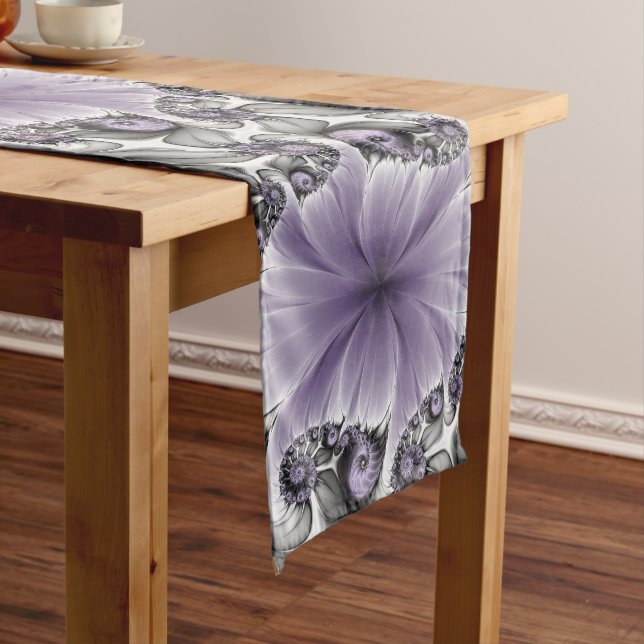 Lilac Illusion Abstract Floral Fractal Art Fantasy Medium Table Runner (In Situ)