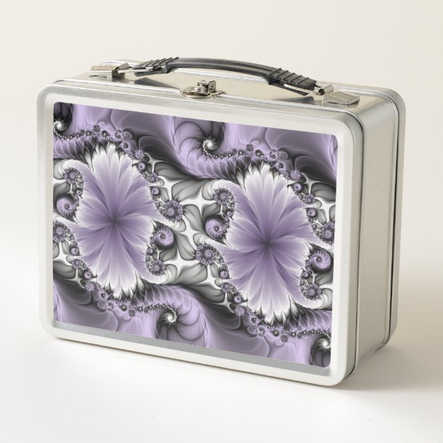 Lilac Illusion Abstract Floral Fractal Art Fantasy Metal Lunch Box (Front)