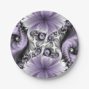 Lilac Illusion Abstract Floral Fractal Art Fantasy Paper Plate