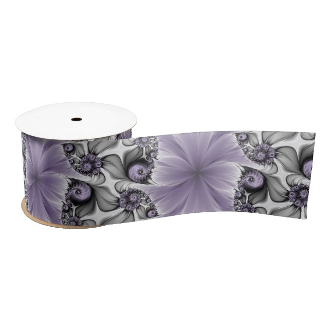 Lilac Illusion Abstract Floral Fractal Art Fantasy Satin Ribbon (Spool)