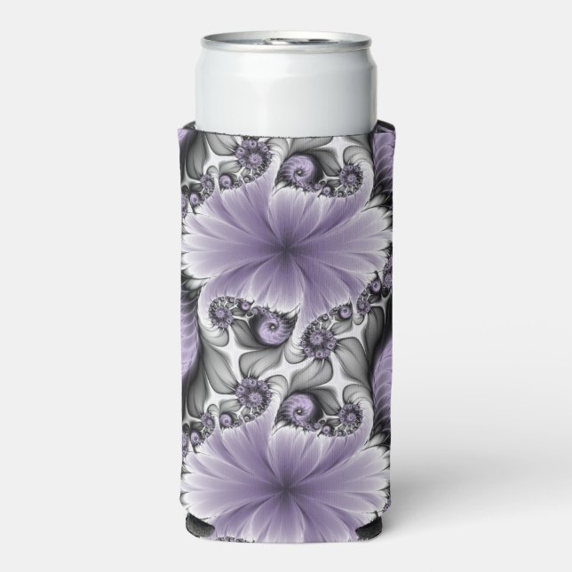 Lilac Illusion Abstract Floral Fractal Art Fantasy Seltzer Can Cooler (Seltzer Front)