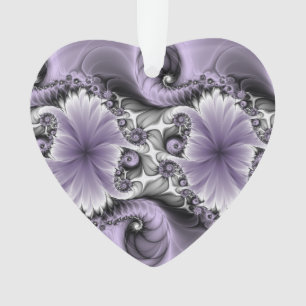 Lilac Illusion Abstract Floral Fractal Art Heart Ornament