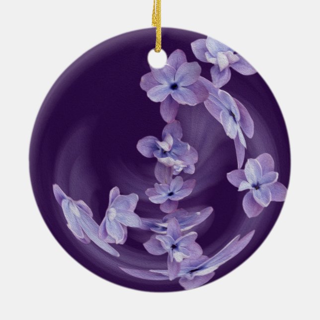 Lilac in circle ceramic tree decoration (Back)