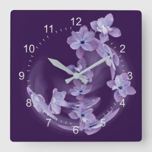 Lilac in circle square wall clock