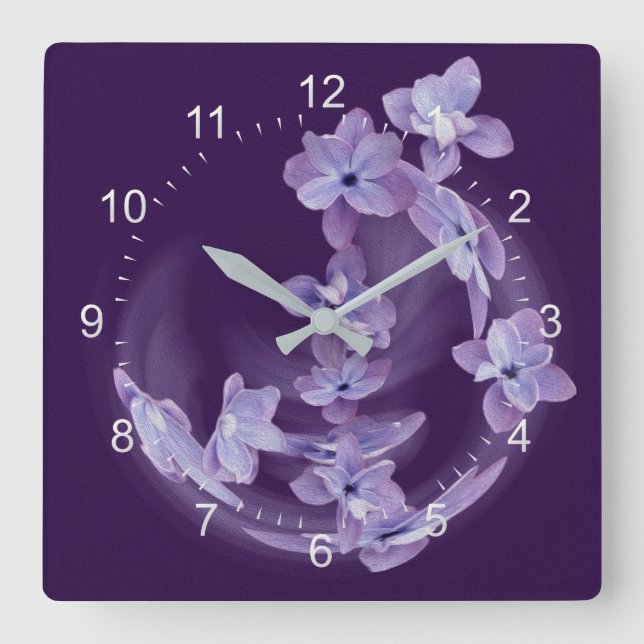 Lilac in circle square wall clock (Front)