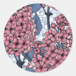 Lilac in pink and blue classic round sticker