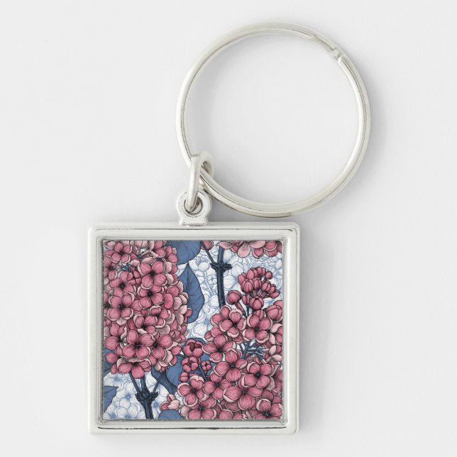 Lilac in pink and blue key ring (Front)