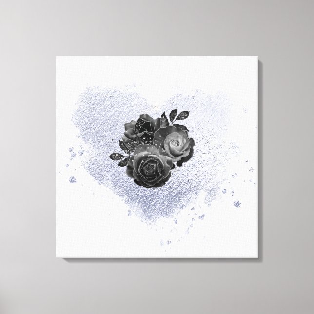 *~* Lilac Iridescent Heart Flower Text Personalise Canvas Print (Front)