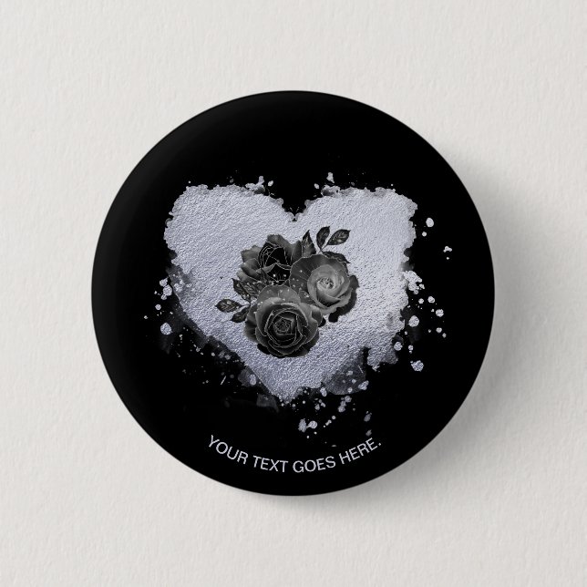 *~* Lilac Iridescent Heart Flowers Black Customise 6 Cm Round Badge (Front)