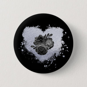 *~* Lilac Iridescent Heart Flowers Women BLACK 6 Cm Round Badge