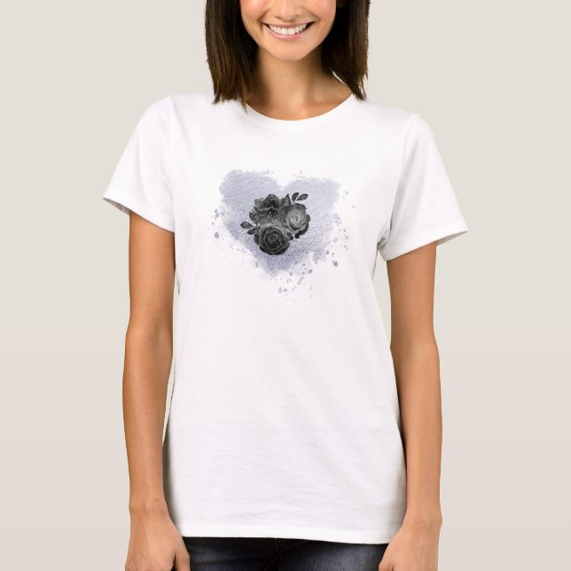 *~* Lilac Iridescent Heart Flowers Women WHITE T-Shirt (Front)