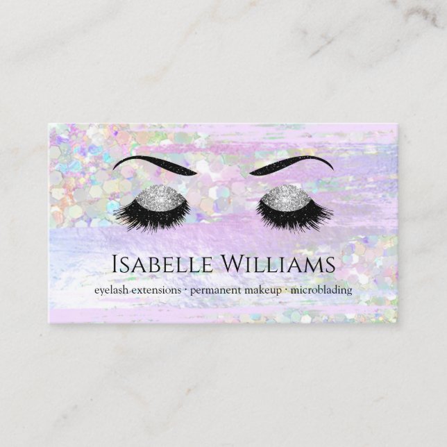 Lilac Iridescent Pearlescent Glitter Lash Brows Business Card (Front)