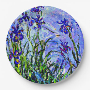 Lilac Irises fine art by Claude Monet Paper Plate
