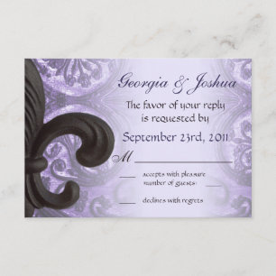 lilac "iron fleur de lis" Wedding RSVP Card