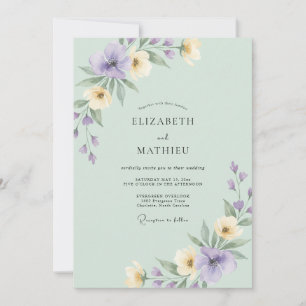 Lilac Ivory Cream Petal Wedding Invitation