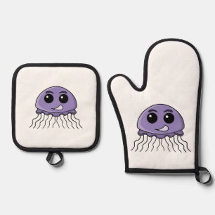 Lilac Jellyfriend Cartoon Oven Mitt & Pot Holder Set