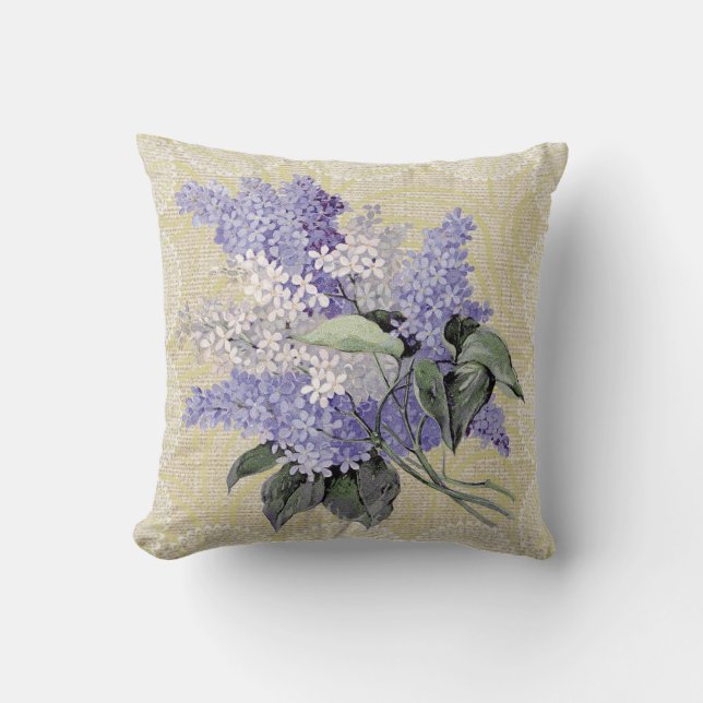 Lilac & lace floral vintage pillow (Front)