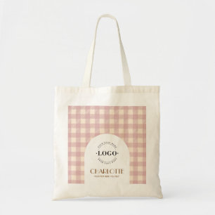 lilac lanavder purple Gingham preppy Logo Business Tote Bag