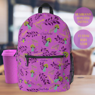 Lilac Lavander Whimsical Mushrooms Preschool Printed Backpack