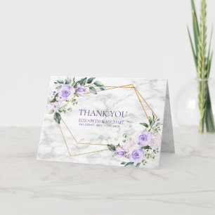 Lilac Lavend Gold Geometric Floral Photo Thank You Card