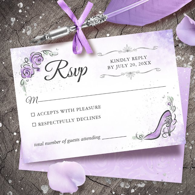 Lilac Lavender and Silver Princess Elegant Wedding RSVP Card (Lilac Lavender and silver RSVP cards to give your once upon a time celebration an elegant touch.)