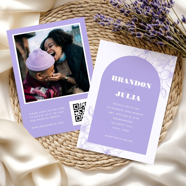 Lilac Lavender Boho Arch Floral Botanical QR Code Invitation (Creator Uploaded)