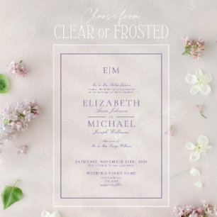 Lilac Lavender Classic Script Monogram Wedding Acrylic Invitations