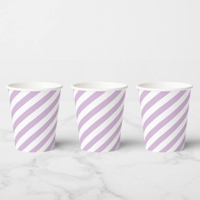 Lilac Lavender Colour Diagonal Striped Wedding Paper Cups (Multi)